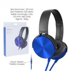 Kablolu Kulaklık Mavi Renk
