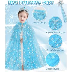 Frozen Elsa Pelerin Taç Asa ve Eldiven Seti 80 cm
